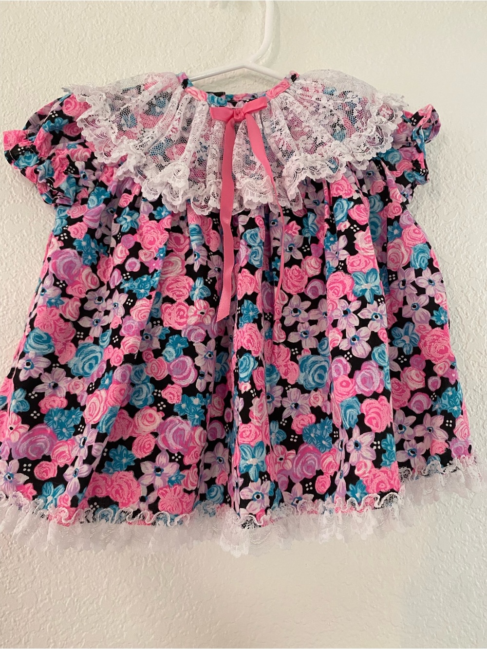Vintage Roanna Rose Floral Baby Dress Size 12M White Lace Trim Made In USA 90s